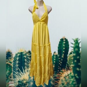Elegant Yellow Halter Maxi Dress Sz.S/M